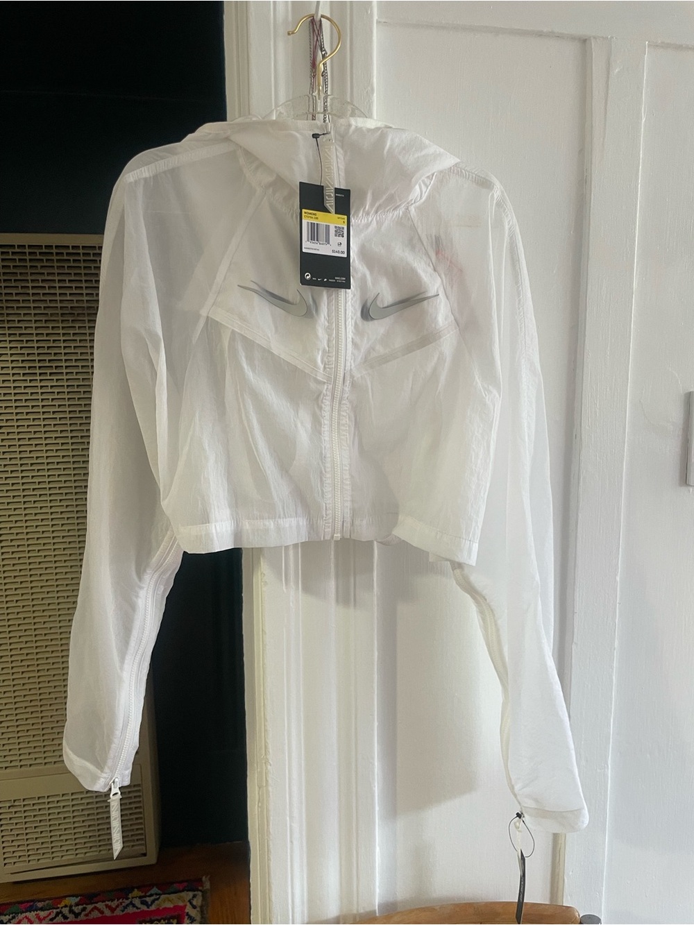 Nike sheet White Lightweight Cropped Hooded Utility Jacket zip bell sleeve!